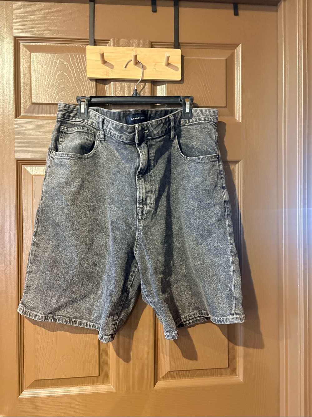 Aeropostale Men's Acid Wash Black Denim Shorts